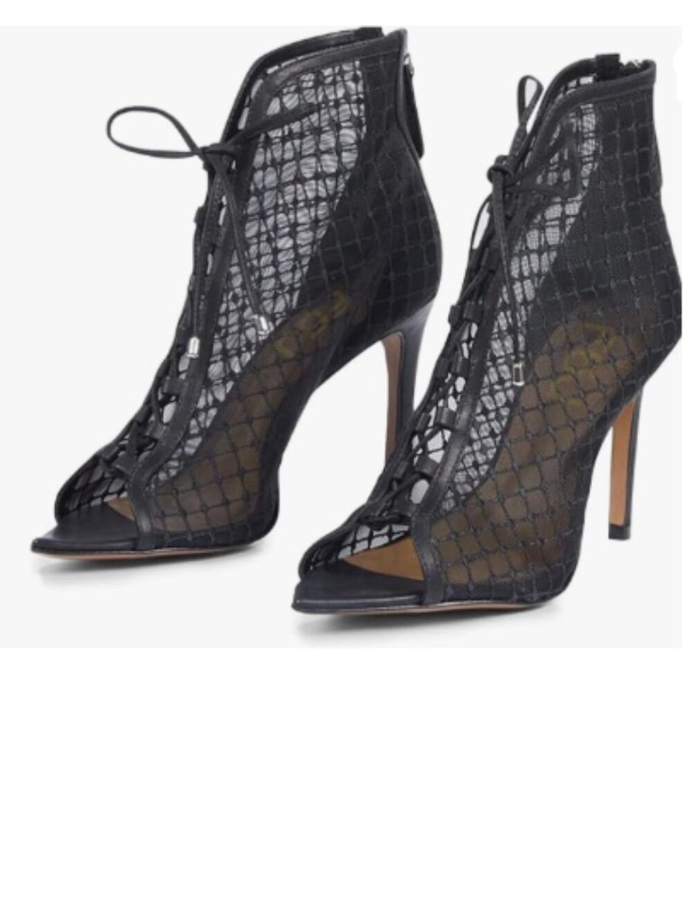 FSJ Black Sexy Pointed Open Toe Mesh Pumps Stiletto Heel Lace Up Ankle Booties